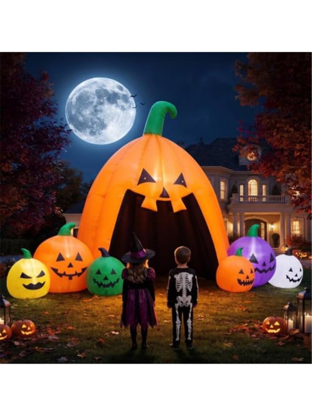 14.5FT Halloween Inflatable Walk-in Pumpkin House with LED Lights
